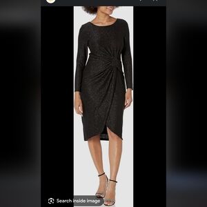 Adrianna Papell Womens Metallic Twist Detail Black Dress Long Sleeve Size 16 NWT